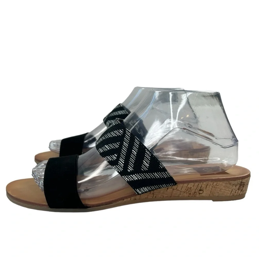 Dolce Vita Aztec Tribal Southwestern Black White Slip On Wedge Sandals SZ 8.5
